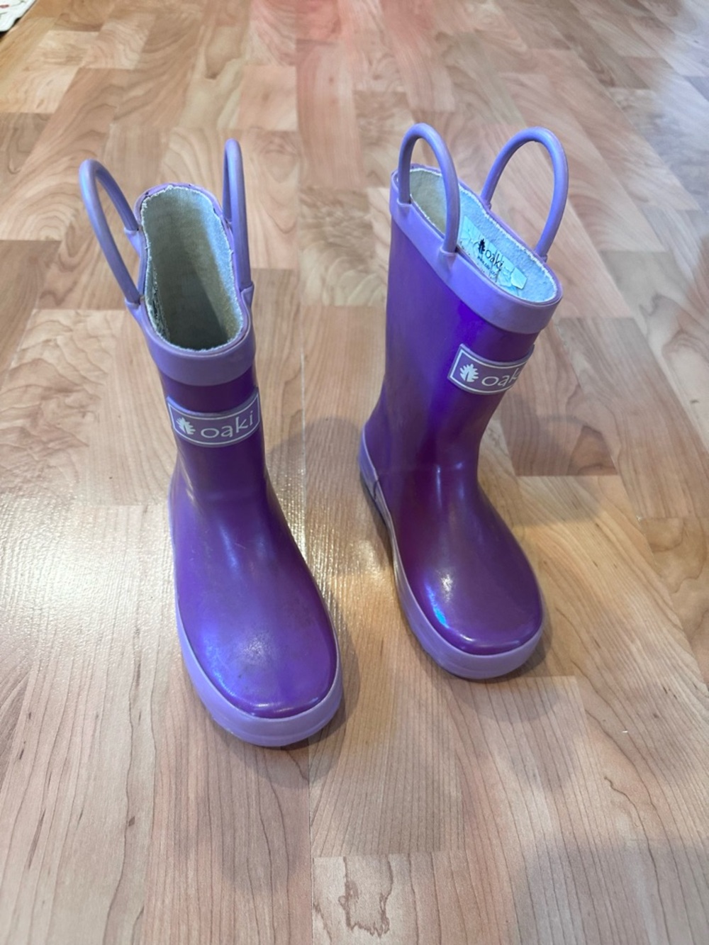 OAKI Purple Kids Rain Boots with Easy Pull Handles
